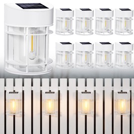DOESLAG Solar Fence Lights, 8 Pack Deck Lights Solar Powered, Waterproof Solar Outdoor Lights Decorative for Garden Backyard Fence Post Patio, White