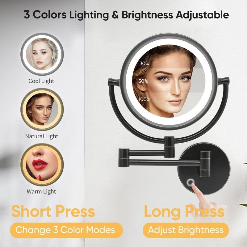 GURUN 8.5" Plug-in Magnifying Makeup Mirror with 3 Tones LED