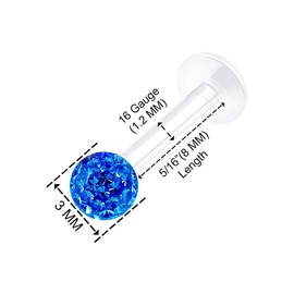 KJM Fashion 2 Pieces Transparent Bioflex Labret 1.2 mm, 16 g Monroe Earrings