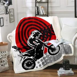 Feelyou 3D Dirt Bike Fleece Blankets Boys Kids Extreme Sports Theme Sherpa Blanket Teens Motocross Rider Printed Throw Blanket Motorcycle Plush Blankets,Room Decor Fuzzy Blanket Throw 50"x60"