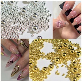 HYWWPFLAY 3D Large Size Metal Caviar Beads for Nails - 2.5/3/4mm, Nail Beads for Nail Art, Gold & Silver Steel Balls Bead, Nail Charms Studs for Women Girls DIY Decoration Manicure Supplies