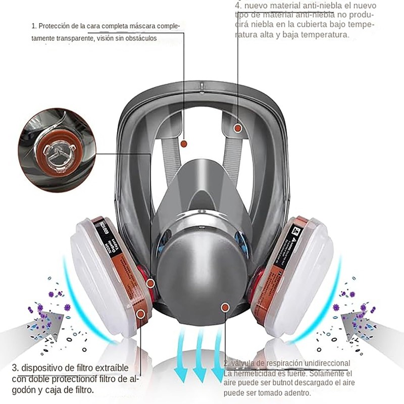 Respirador reutilizable 6800,mascarilla para pintar (Gris)