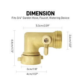 ZHONGCHENG-VALVE 90 Degree Garden Hose Elbow with Shut Off Valve, 2 Pack 3/4" Brass Water Hose Adapter, Brass Gooseneck Hose Connector