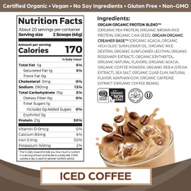 Orgain Organic Vegan Protein Powder, Iced Coffee - 21g Plant Based Protein, Gluten Free, Dairy Free, Lactose Free, Soy Free, No Sugar Added, Kosher, For Smoothies & Shakes - 2.03lb
