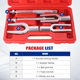 NYXOVA 5-Piece Ball Joint Separator Set, Pickle Fork Tool Set, Tie Rod Removal Tool for Car Van Light Truck, Ball Joint Remover for Pitman Arm Removal with Air Hammer Adapter & Striking Handle