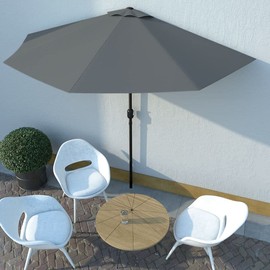 vidaXL Balcony Parasol - Aluminum Pole - Anthracite - 118.1"x61" Half Umbrella with Crank System for Garden/Patio - UV Protective Polyester Cover