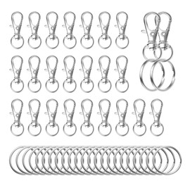 50pcs Swivel Snap Hooks with Split Key Rings Metal Silver Lobster Claw Trigger Clasps for Keychain Clip Lanyard Bag Purse Tag Jewelry Making Crafts Length 1.26inch(32mm) Inside Width 0.39inch(10mm)