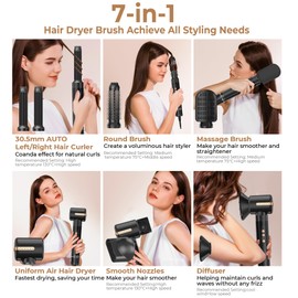 7 in ONE Hair Dryer Brush, Powerful Blow Dryer Brush with Auto- Wrap Curler, Detachable Fast Drying, Volumizing, Curling, Straightening, Ionic Hair Dryer with Diffuser, Hair Styling Tools Storage Case