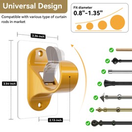 ANDGOO 18 Pack No Hole Curtain Rod Hangers, Self Adhesive Curtain Sticky Hooks, No Drilling, No Nail Heavy Duty Stick on Rod Hooks Bedroom, Bathroom, Livingroom, Kitchen (Gold)