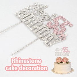 Nelbiirth Decoración para tartas con diamantes de imitación plateados y rosados para cumpleaños 55 con texto en inglés «Cheers to 55 Years» y «Cheers to 55th Birthday» («Cheers to 55 Years»)