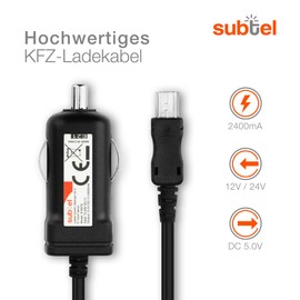 subtel® 2.4A / 2400mA Ersatz KFZ Ladegerät für Garmin Edge, Drive, DriveAssist, DriveSmart, Nüvi, Oregon GPS Navigation - 12V Zigarettenanzünder Ladekabel Mini USB Autolader, 1m Kabel, 5V Stecker Auto