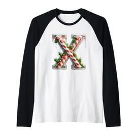 Candy Cane Christmas Letter X Design Raglan Baseball Tee