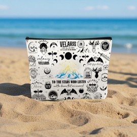 VeloKomo ACOTAR Gifts Makeup Bag - Reusable Organizer Bags Fantasy Birthday Gift for Girls Women Bookish Friend Novel Lover Fan Merch Cosmetic Pouch With Zipper Goth Night Moon Star Starry Print Case