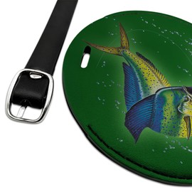 Dorado Mahi-Mahi Fishing Pattern Round Leather Luggage Card Suitcase Carry-On ID Tag