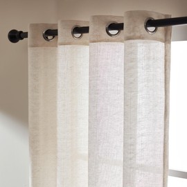 SLEEP ZONE Linen Jacquard Sheer Curtain, Triangle Textured Light Filtering Window Curtain Panels for Living Room Bedroom, 42" × 63" Beige