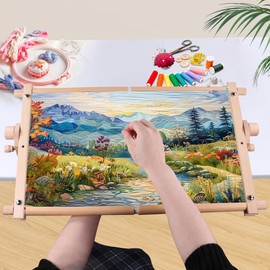 Simple Embroidery Frame and Embroidery Holder Combo Set，Beech Wood Fixable Desktop Cross Stitch Scroll Frame, Quilting Frames, Stitching Frame for Sewing, Cross Stitch, Needlepoint Holder