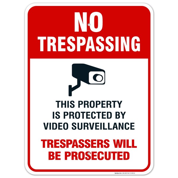Sigo Signs Video Surveillance No Trespassing Sign, CCTV Security Camera,