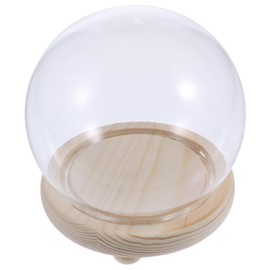 PRETYZOOM Small Glass Dome Bell Display Case with Wooden Base for Plants Succulent Fairy Lights Photos Medals 15 cm