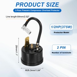 sourcing map 3pcs 1/2HP(375W) Refrigerator Overload Protector, 2 Pin Freezers Compressor Thermal Overload Protectors for Mini Fridge, Beverage Cooler