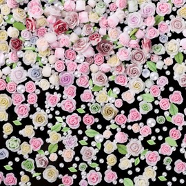COOSLIM 150pcs 3D Camellias Rose Flower Nail Charms, Nail Pearls Cute Leaves Flower Nail Art Charms for Acrylic Nails, Colorful Flowers Nails Charms Floral Charm Resin Charms for Nails Design C
