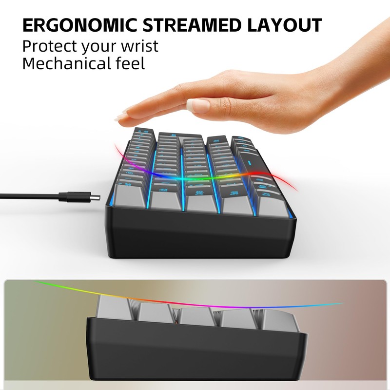 Snpurdiri 60% Wired Gaming Keyboard, RGB Backlit Ultra-Compact 61 Keys