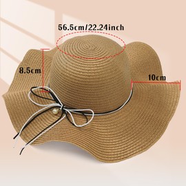 JJDreams Women's Boho Straw Hat Foldable Sun Hat Beach Hat Summer Hat with Wide Brim Bow for Travel Holiday and Beach, khaki