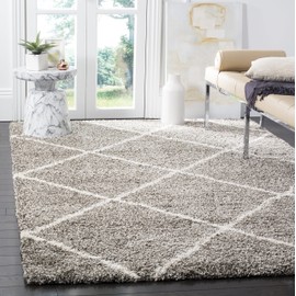 SAFAVIEH Hudson Shag Collection SGH281B Modern Diamond Trellis Non-Shedding Living Room Bedroom Dining Room Entryway Plush 2-inch Thick Area Rug, 3' x 5', Grey / Ivory