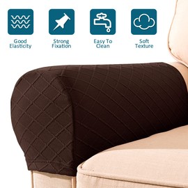 4Pcs Armrest Covers Arm Rest Covers Set Stretch Couch Arm Covers Anti-Slip Washable Sofa Chair Arm Covers Anti-Scratch Furniture Slipcovers Polyester Slipcovers for Sofa Couches Recliner(dark brown)