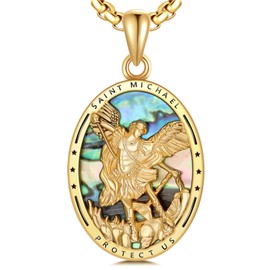 YONFQE St Michael Necklace 925 Sterling Silver Archangel Michael Pendant Necklace for Men Saint Michael Catholic jewellery Gifts