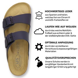 AFS-Schuhe 3100, Comfortable Mules for Men, Leather Slippers, Work Shoes, Made in Germany, Navy, Size: 10.5