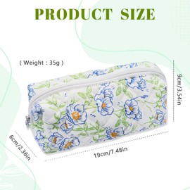 LJCZKA Pencil Case Flowers Aesthetic for Girls Women Small Cosmetic Bag Quilted Flowers for School College Travel, blue-green flower, pencil case