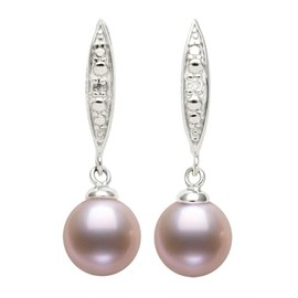 Sterling Silver Pink Cultured Freshwater Pearl with Lab-Created Sapphire Dangle Earrings for Women