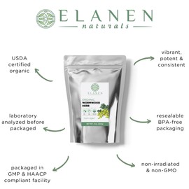 Organic Wormwood Herb 8 oz. (227g), USDA Certified Organic Artemisia absinthium, Wormwood Herb, Wormwood Tea, Worm Wood, Ajenjo Herb, Cut & Sifted