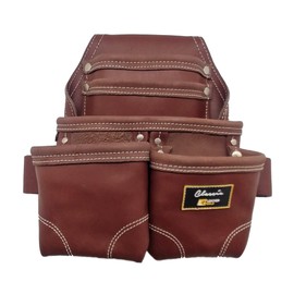 Leather Gold Nail Pouch | Leather Tool Pouch 3350DP, 5 Pockets, Brown, Oil-Tanned Leather, Heavy Duty Carpenter Tool Belt with Reinforced Seams and 2 Snap Loops