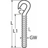 Hook Screw with Left Thread M5, Stainless Steel AISI 316/A4