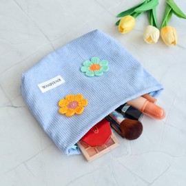 KWAMSOOK Sky Flower Makeup Bag For Women - Corduroy Cosmetic Bags Ladies Tote Bag, Women's Pencil Case, Handmade Makeup Organizer with Zipper, Yellow