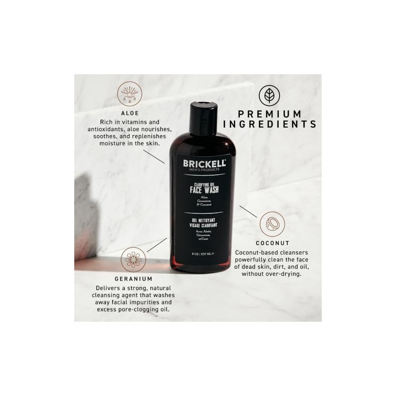 Brickell Men's Products Clarifying Gel Face Wash 236.59ml (8oz) 0.50|pounds
