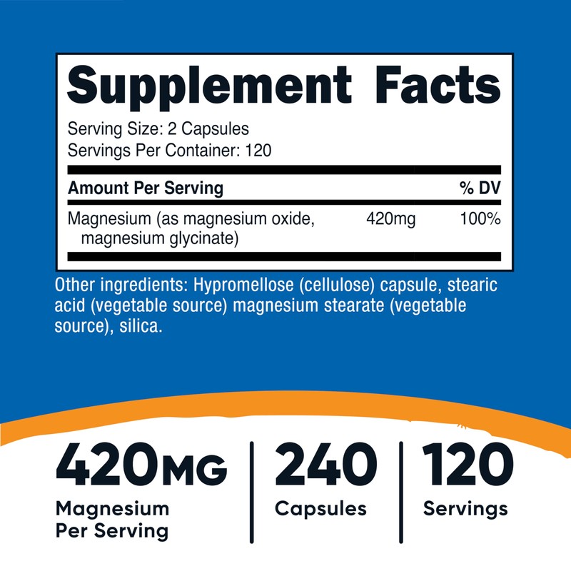 Nutricost Magnesium+ Extra Strength 420mg, 240 Capsules - 120 Servings.