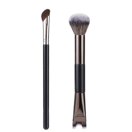 2pcs Nose Contour Brushes Set, 2-in-1 U-Shaped Fluffy & Angled Tilt Brush for Precise Nose Sculpting, Highlighting, Defining, Seamless Contouring for Makeup Artists