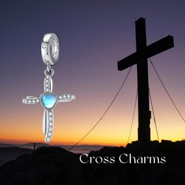DAYLINLOVE Kreuz Charms Anhänger 925 Sterling Silber Mondstein Christian Charm für Armbänder Kreuz Religiös Schmuck für Damen Mädchen