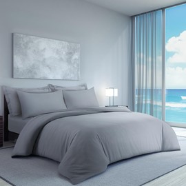 LYMA Bedding Duvet Cover Set Double Plain, OEKO-TEX Certified, Ultra Soft NanoPlush Double Brushed Quick Dry Fabric Button Closure, Wrinkle Fade Resistant Quilt Cover with Pillowcases (Light Grey)