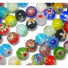 Millefiori Glass Beads 8 mm Round Handmade Ball 48 Pieces Colourful 1 Strand Mix Colours D7