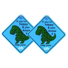 Tek Automotive T-Rex Dinosaur Funny Car Sign – Twin Pack, High Visibility, Screen Printed Vinyl, 14x14cm with Window Sucker – Gift for Dinosaur Lovers