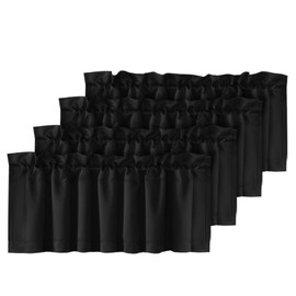 H.VERSAILTEX Blackout Valances for Windows,Black Kitchen Valance Curtains for Living Room/Bedroom/Bathroom/Basement Privacy Rod Pocket, 4 Panels 52" W x 18,Black
