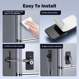 2 Pack Refrigerator Door Lock with Adhesive, No Tools Required, Child Proof Fridge Door Lock for Kids and Pets, Self Adhesive Latch for Freezer, Cabinets, Drawers, Air Oven, Windows (Patent)