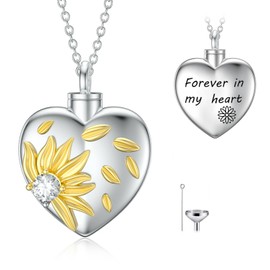 Seiyang Sunflower Urn Necklace for Ashes 925 Sterling Silver Cremation Jewellery Forever in My Heart Keepsake Necklace for Women