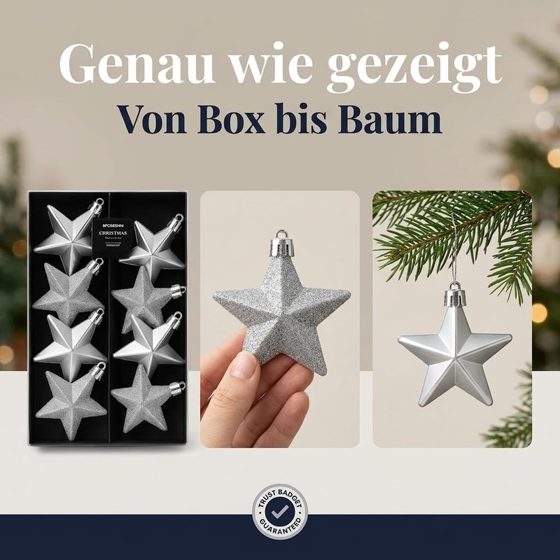 MIJOMA Christmas Decoration Hanging Decoration Stars Silver 6.5 cm Set