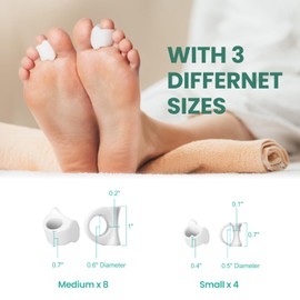 Welnove Toe Separators for Overlapping Toes - Toe Spacers for Bunion Toe - Toe Corrector for Hammer Toes, Realignment Crooked Toes (2 Sizes, 12 Pieces)
