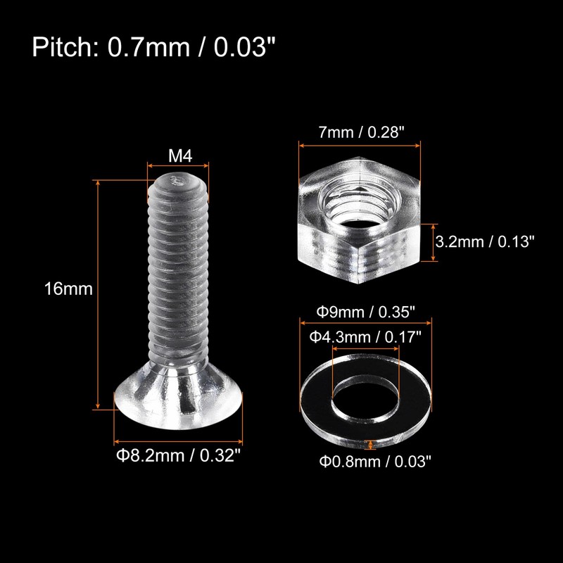uxcell M4 x 16mm Plastic Phillips Machine Screws with Nuts