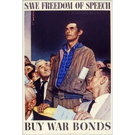 History Galore 24"x36" Gallery Poster, Save Freedom of Speech Buy war Bonds, by Norman Rockwell 1941